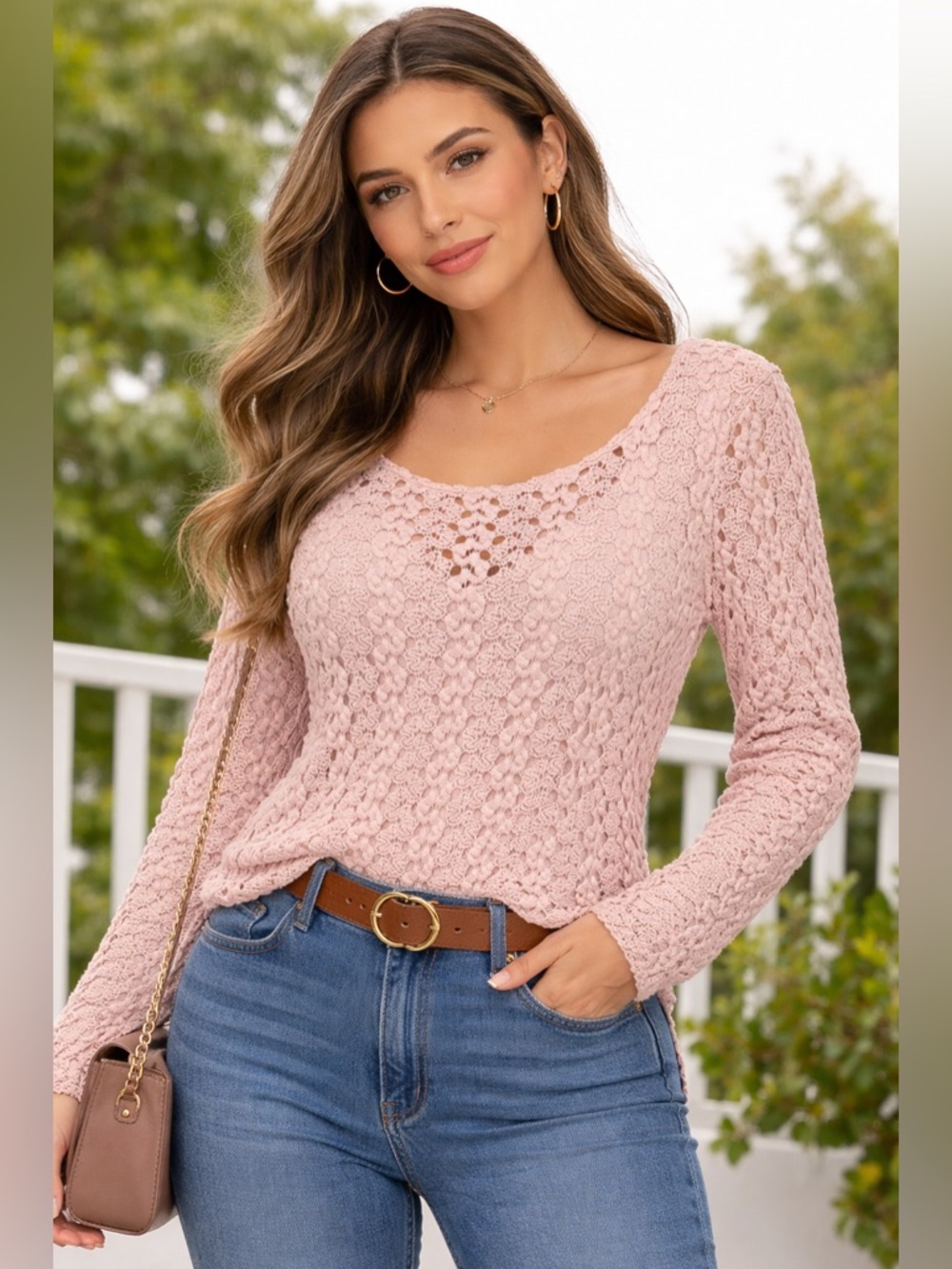 Free People Cream Crochet Lace Boho Scoop Back Long Sleeve Top – Size Small